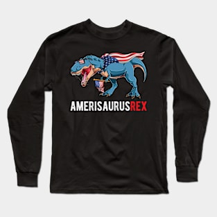 T Rex Dinosaur American Flag 4th Of July Gift For Kids Boys Long Sleeve T-Shirt